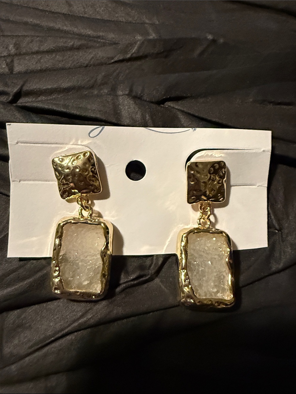 Gold-Tone White Druzy Drop Earrings